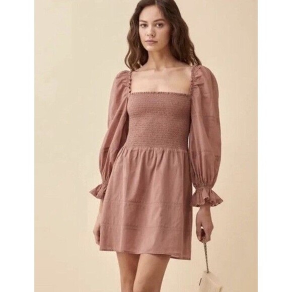 Reformation Dunes Mini Dress in Praline 100% Organic Cotton  Size 4 - Picture 1 of 9